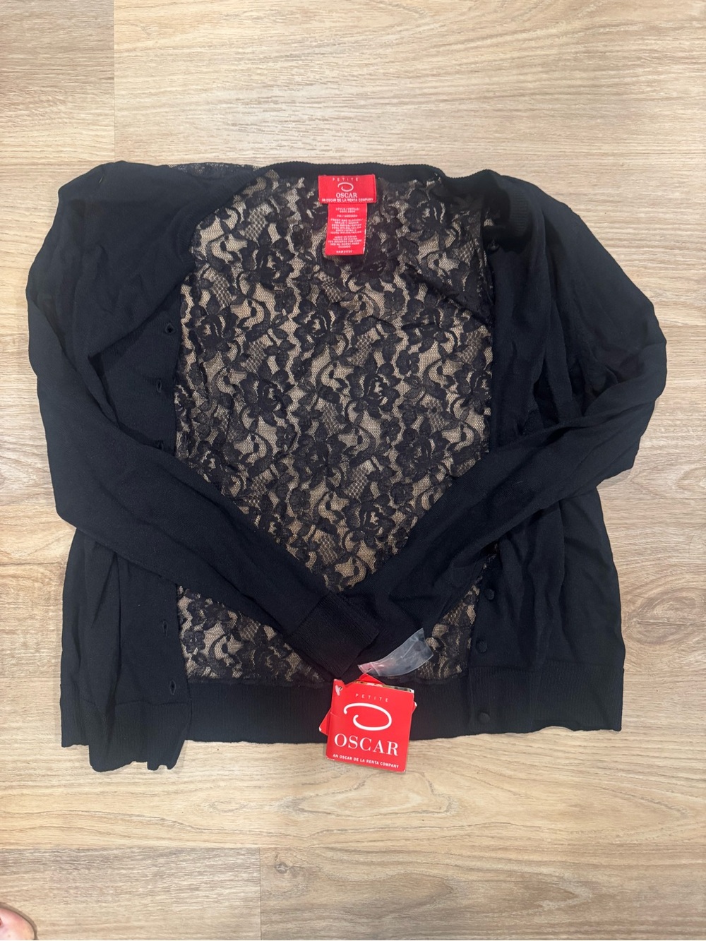 NWT Oscar de la Renta lace back cardigan black spring 2005 PM vintage